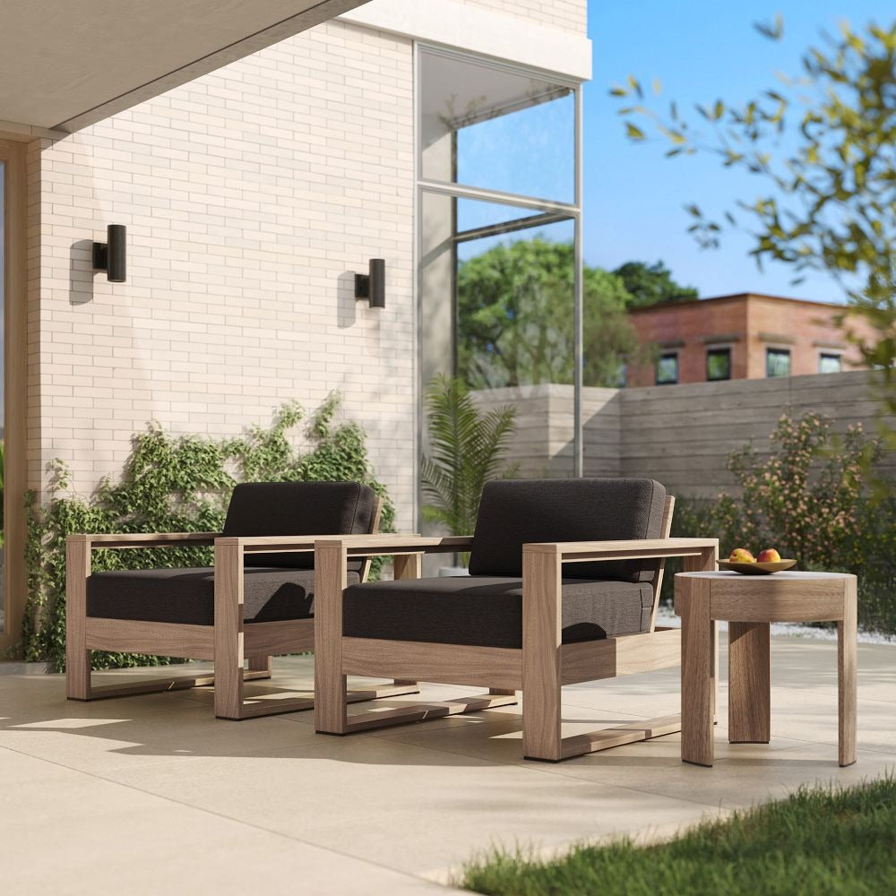 Portside Modern Solid Wood Outdoor Lounge Set – 3-Piece Patio Chairs & Round Side Table