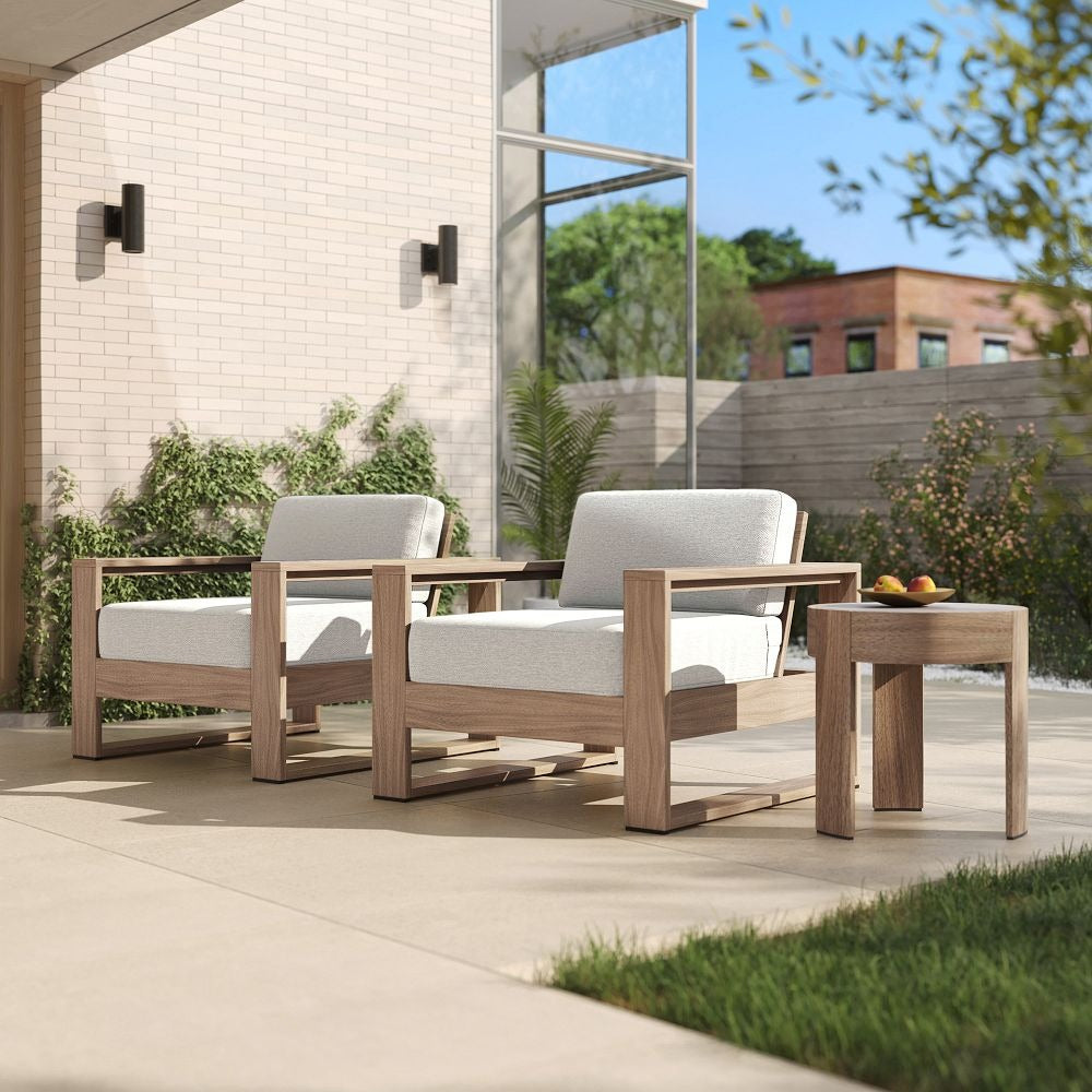Portside Modern Solid Wood Outdoor Lounge Set – 3-Piece Patio Chairs & Round Side Table