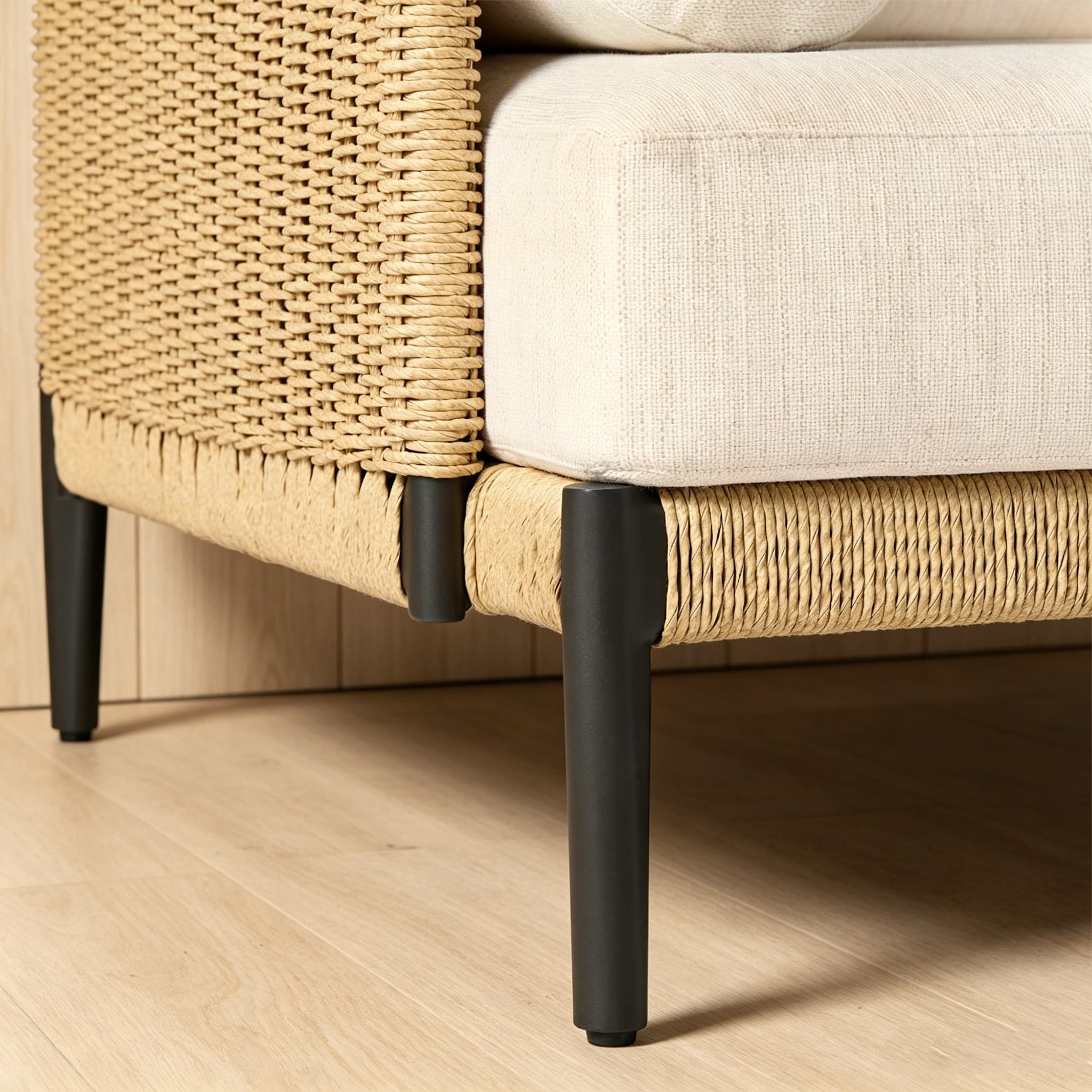 Ventura lounge chair cylindrical bolster pillow and plush cream seat cushion detail