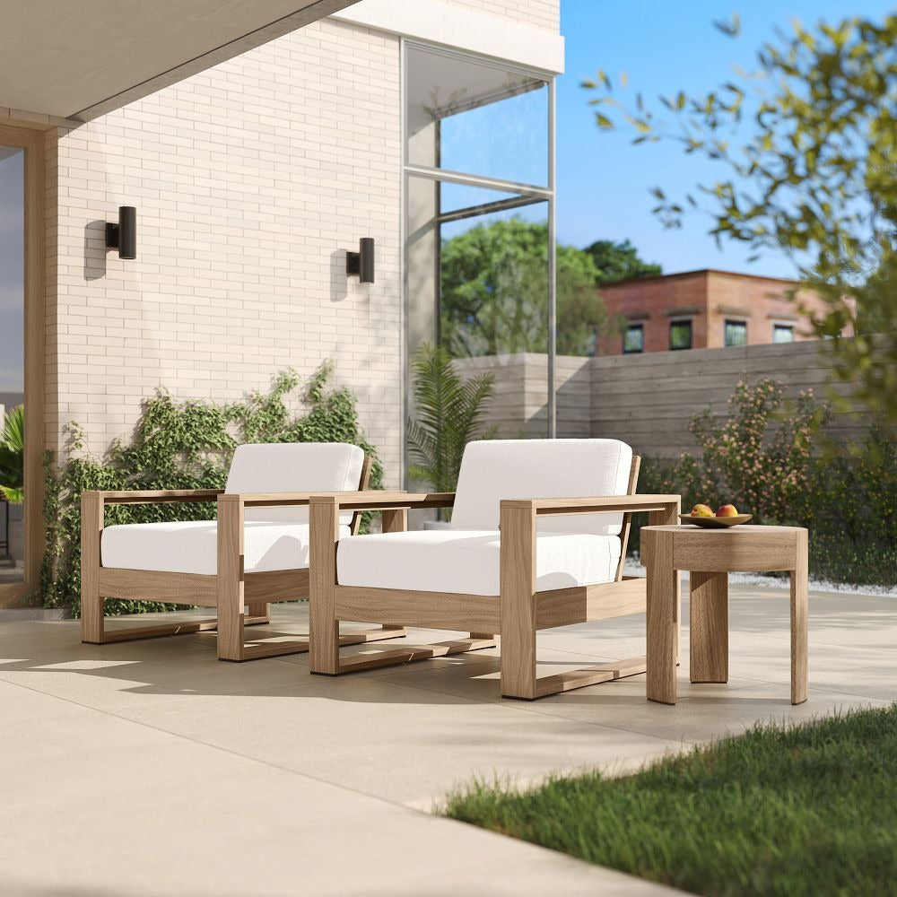 Portside Modern Solid Wood Outdoor Lounge Set – 3-Piece Patio Chairs & Round Side Table