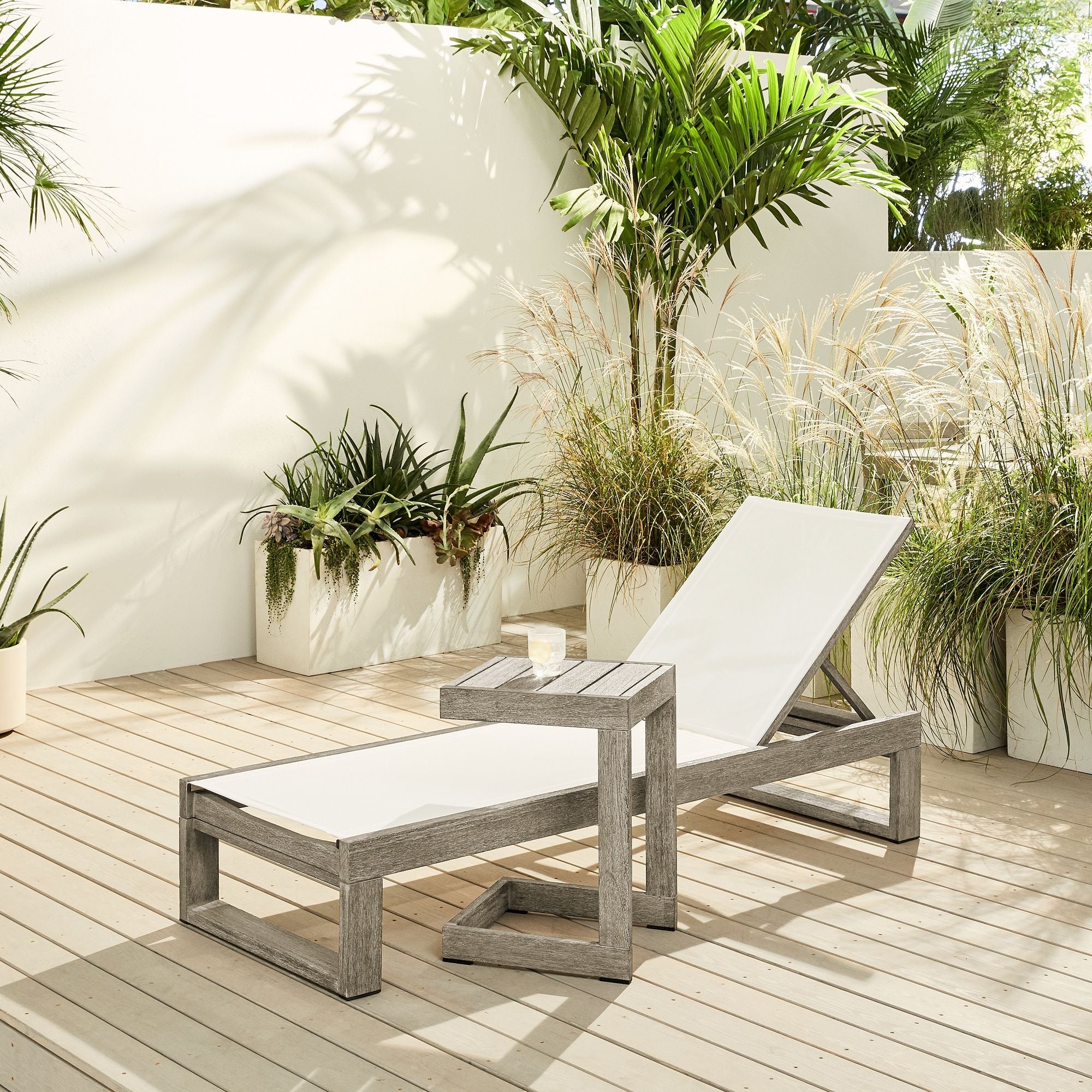 Portside Outdoor Textilene Chaise Lounge & C-Shaped Side Table Set